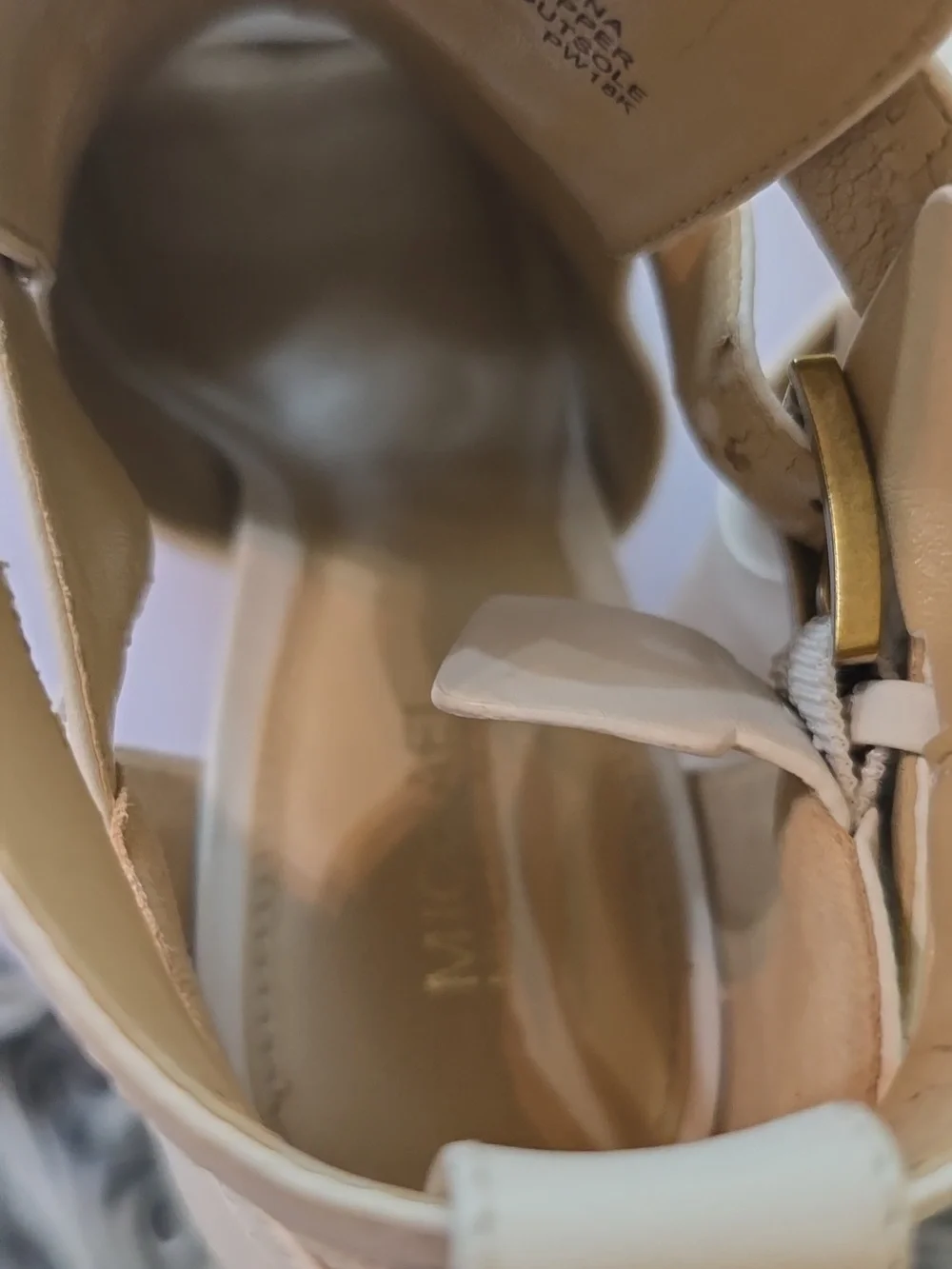 Michael Kors Beige Leather Peep Toe Bootie Heels Size 7 Strappy 4” Heel EUC - Picture 10 of 11